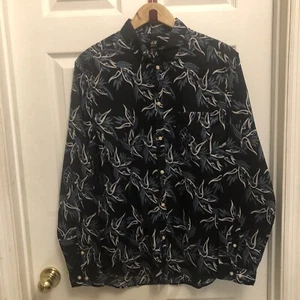 H&M Regular Fit Women Black Floral Long Sleeve Blouse 100% Cotton Size M. New - Picture 1 of 9