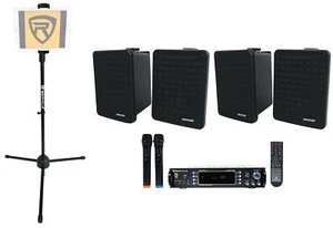 Home Karaoke Receiver System w/Wireless Mics+Tablet Stand+Pair Kicker Speakers - Picture 1 of 12