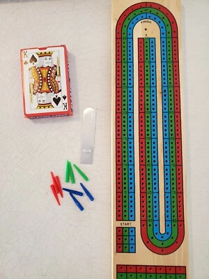Cribbage Board Solid Wood 3 continuous Tracks  one deck card included - Image 1 of 4