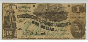 June 2, 1862 CONFEDERATE STATES OF AMERICA CSA $1 Currency T-45 Lucy Pickens - Picture 1 of 2