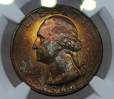 1946 S Washington Quarter NGC MS67+ Plus Rainbow Toned $5600 In 68! Luster! Cover