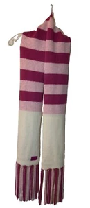 COACH Scarf Neck Warmer Lambs Wool Striped Print Pink Ivory Leather Coach Tag - Picture 1 of 8