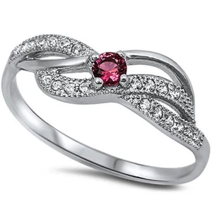 Sterling Silver .925 Ruby Cubic Zirconia Fashion Ring 5 6 7 8 9 10 - Picture 1 of 3