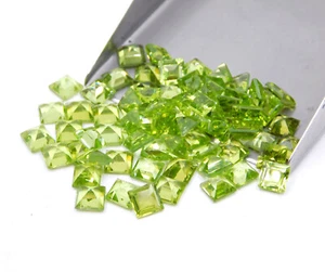 Natural Peridot Square Cut 4 MM Loose Gemstone For Jewelry Making P-3354 - Picture 1 of 5