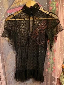 seduce black lace sheer top 10 chiffon romantic - Picture 1 of 8