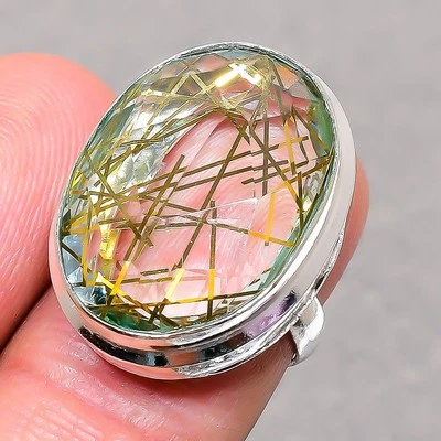 Facettierter goldener Rutil ovale Form Edelstein Mode ethnisch verstellbar Sc... - Bild 1 von 4