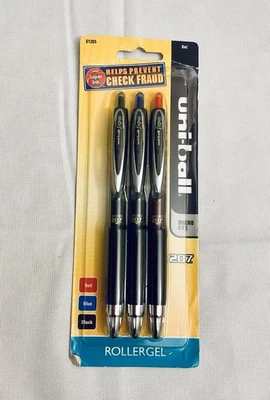 UNI-BALL SIGNO 207 RETRACTABLE GEL INK PENS MICRO 0.5mm 3-PK BLACK BLUE RED NOS - Image 1 of 4