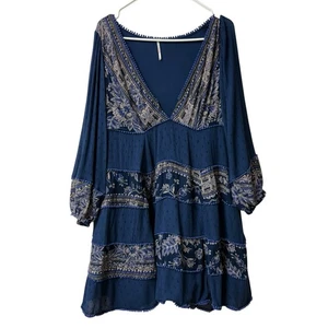 Free People My Love Minivestido índigo campesino boho occidental de manga larga Talla grande VGUC - Imagen 1 de 15
