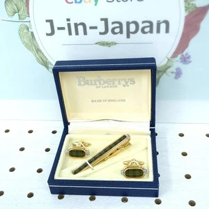 Burberry Nova Check Tie Pin and Cufflinks Set Green Red Gold Made in the UK Used - Picture 1 of 23