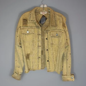 Chaqueta corta de mezclilla con tachuelas para mujer L dorada lavado ácido envejecida vaquera occidental - Imagen 1 de 14