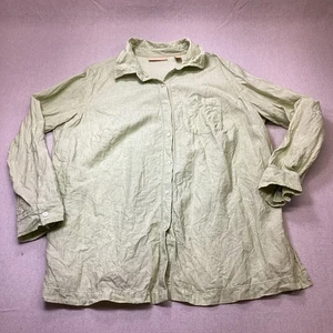 Kate Hill Woman Shirt Top 2X Lime Green 100% Linen Button Down Long Sleeve Airy - Picture 1 of 11