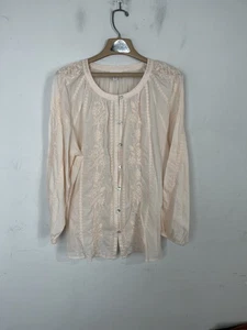 J.Jill Womens L Long Sleeve Embroidered Blouse Top Beige Cotton - Picture 1 of 10