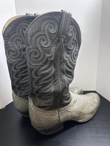 Botas vaqueras occidentales de piel de serpiente Tony Lama de colección para hombre 10,5 D negras grises azules - Imagen 1 de 21