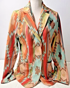 Fashion Express Womens Blazer L Southwestern Aztec Boho Western Jacket Button Up - Picture 1 of 15