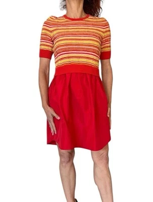 ЖЕНСКИЙ РЕЗНОЙ СВИТЕР ПЛАТЬЕ СМЕШАННЫЕ МЕДИА КОМБО ВЯЗАНЫЙ ОРАНЖЕВЫЙ КОРОТКИЙ РУКАВ МИНИ S - Изображение 1 из 4