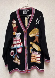 VTG HSN Handknits Storybook Knits Cardigan Sweater Women’s Baking Colorful Sz 3X - Picture 1 of 7