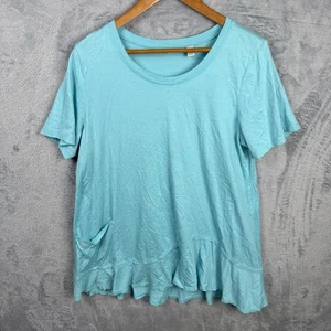 LOGO Layers by Lori Goldstein Women’s XL Blue Short Sleeve Top Shirt Ruffle - Picture 1 of 7