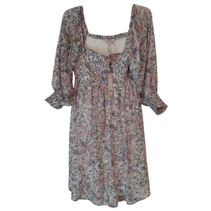 BCBGeneration geblümtes gesmoktes schulterfreies Babydoll-Kleid Größe 10 NEU leicht - Bild 1 von 5