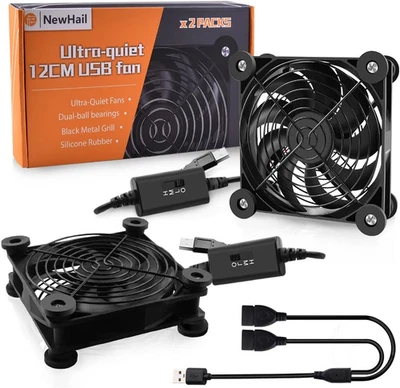 2Pack Quiet 120Mm USB Fan Dual-Ball Bearings, USB Fan 5V, with L/M/H 3-Degree Sp - Image 1 of 4