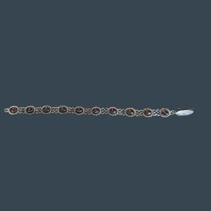 Vintage Garnet Cabochon Bracelet In Sterling Silver 7.5 Inches - Picture 1 of 6