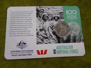 #C59.   2015  CARDED ANZACS REMEMBERED AUSTRALIAN 20c COIN -  IMPERIAL FORCE  - Bild 1 von 2