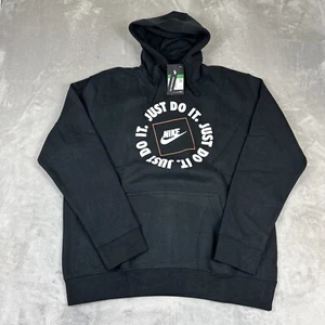 Nike Hoodie Just Do It Pullover Men's  XL Black Long Sleeve Hooded Sweatshirts - Picture 1 of 8