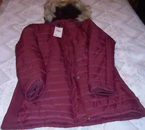 Lee Hanton Womens Sherpa-Lined Puffer Coat with Detachable Hood Burgundy Size L - Picture 1 of 10