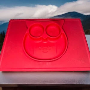 Nuby Owl Red Silicone Divided Feeding Placemat No Slip Food Tray Baby - Picture 1 of 4