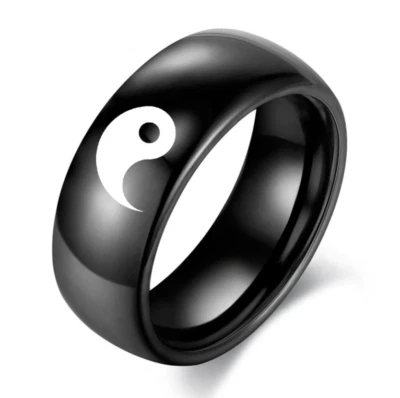 Women Men Yin Yang Matching Ring Tai Chi Balance 18K Gold Plated Stainless Steel - Image 1 of 4