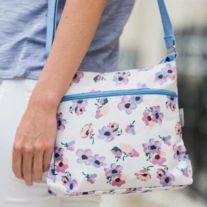 White Violet Print Matte Oilcloth Crossbody Hand Bag, Peony Accessories - Picture 1 of 4