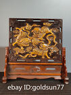 Rare Chinese Antiques Huanghuali Wood Inlaid Bamboo Yellow Lion Hydrangea Screen