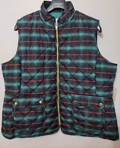 St Johns Bay Vest Womens XXL Green Tartan Quilted Puffer - Picture 1 of 7