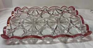 Vintage Tiffin Williamsburg Cranberry and Clear Pressed Glass 4 Part Relish Tray - Picture 1 of 9