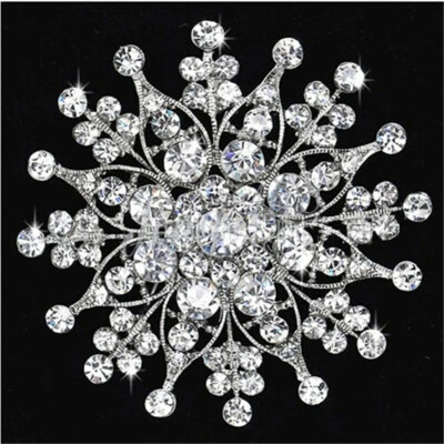 Impresionante copo de nieve grande lleno de oro blanco de 18 quilates con alfiler de cristal H233 Foto 1 de 2