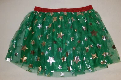 Girls GREEN TULLE SKIRT Shiny Stars CHRISTMAS Red Sparkle Wst TuTu XL PLUS 14-16 - Image 1 of 2