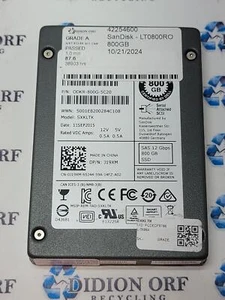 SANDISK 800GB 2.5" SAS SSD SXKLTK P/N J19XM Grade A, SKU 12957 - Afbeelding 1 van 2