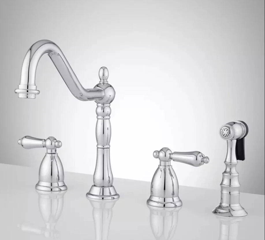Signature Hardware Helena Widespread Kitchen Faucet w/Side Spray in Chrome - Image 1 of 1