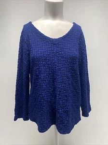 Habitat Top Camicia Manica Lunga Blusa Jersey Elasticizzato Geometrico Blu Taglia Media - Foto 1 di 8