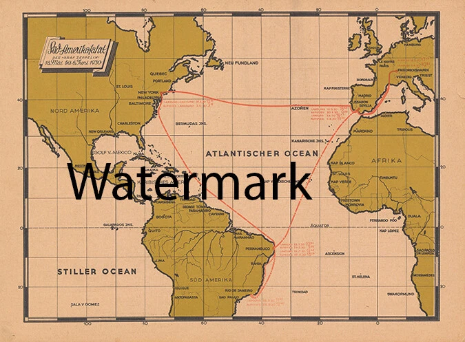 Zeppelin 1930 Flight Map Sud-Amerikafahrt Stamps C13 C14 C15 April 19 24"x32"  - Image 1 of 1
