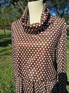Vestido Hinchado True Vintage Años 70 Marrón y Blanco Lunares S/M Falda Larga Fluido 5 - Imagen 1 de 9