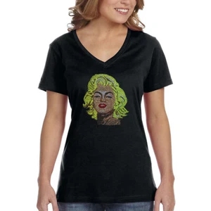 XtraFly Apparel Women's Marilyn Monroe Sequin Sexy Pin Up Blonde V-neck T-shirt - Picture 1 of 3