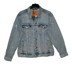 $98.00 LEVI'S PREMIUM BIG E TRUCKER JACKET PAINT SPLATTER LIGHT STONEWASH Large - Picture 1 of 9