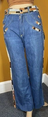 Pantalones de mezclilla vintage años 70 hippie retazos campana pantalones acampanados Daisy Jones Foto 1 de 4