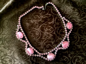 Atemberaubende Vintage rosa Strass & Cabochon Halskette - Bild 1 von 7