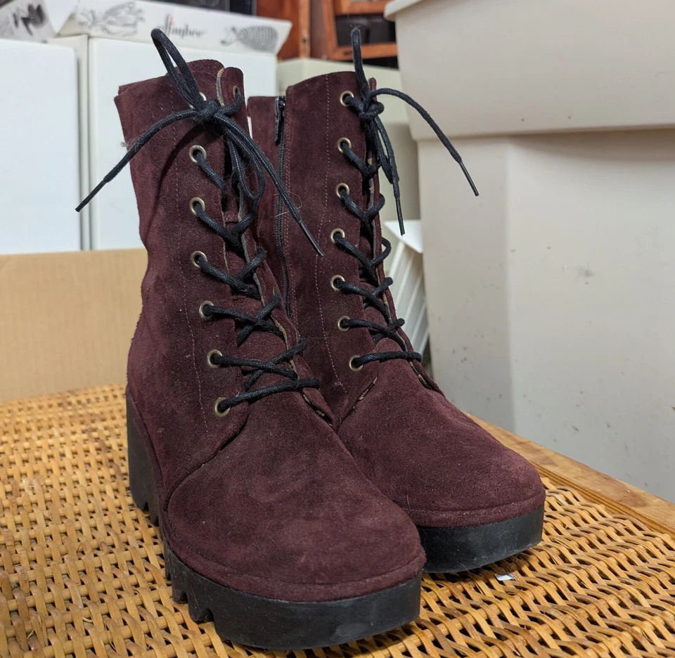 Botas de gamuza PÚRPURA FLY London para mujer con cordones BRR534fly Euro s 39, EE. UU. 8 Foto 1 de 4