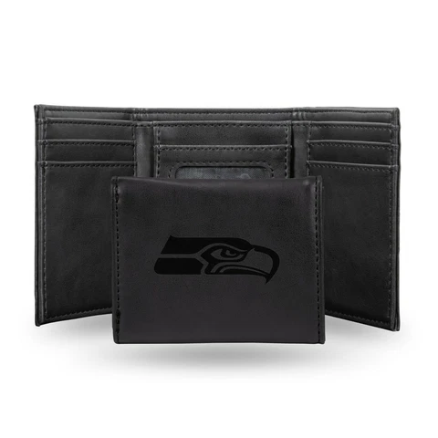 Seattle Seahawks Black Laser Engraved Trifold Wallet NWT Cover