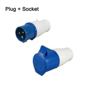 240V 16A 3PIN Bleu Site Industriel Prises & Mâle/Femelle IP44 2P + Terre Neuf - Picture 1 of 24