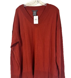 Matty M V-Neck Brick Orange Long Sleeve Sweater With Side Slits Plus Size 2X NWT - Picture 1 of 16