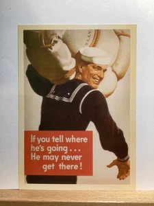 Navy Sailor with Huge Duffle Going on Leave: Reproduction Postcard: 4”x 5 1/2 - Picture 1 of 2