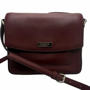 Kate Spade New York Crossbody Bag Burgund Leder Handtasche Klappe Schultertasche - Bild 1 von 14